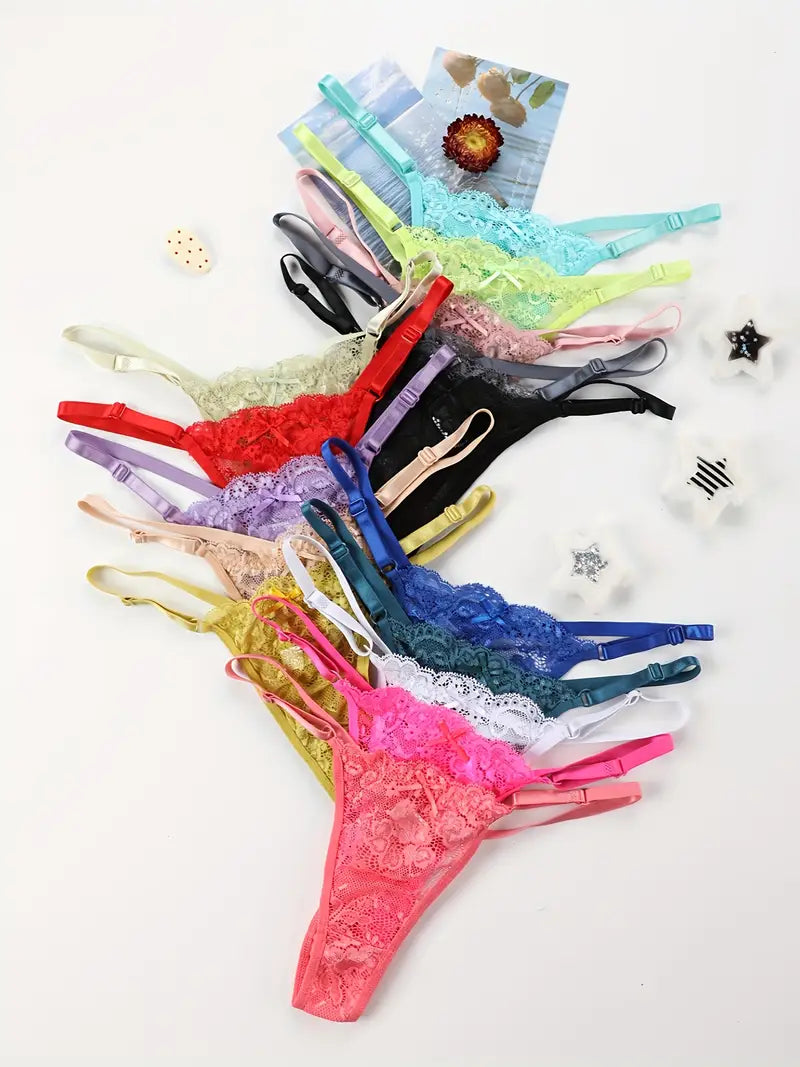 15-pcs Pack Low-Rise Thong Panties Floral Lace 15 different colors