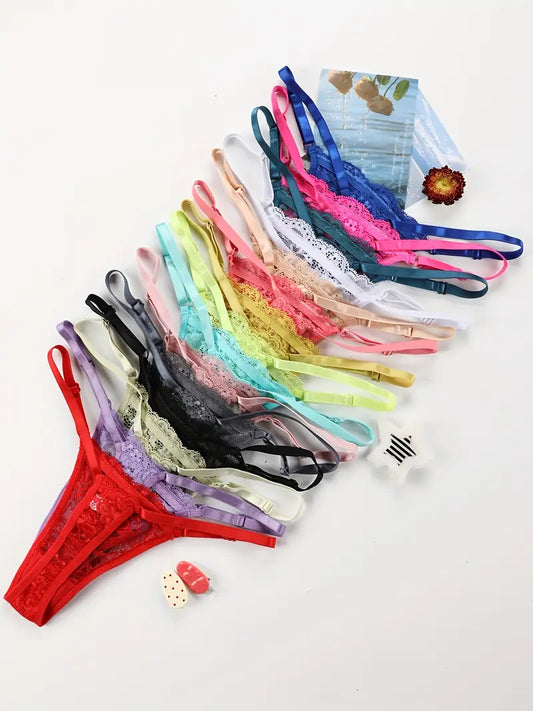 15-pcs Pack Low-Rise Thong Panties Floral Lace 15 different colors