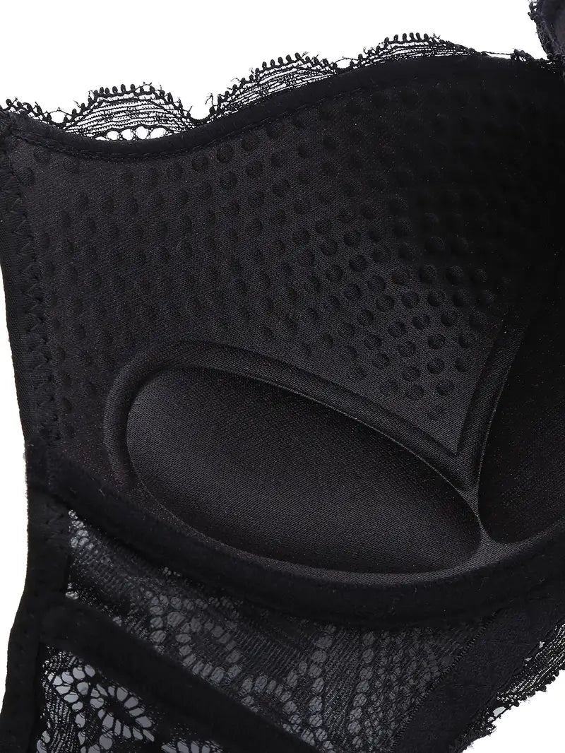 Push Up Thong Bra Set Black