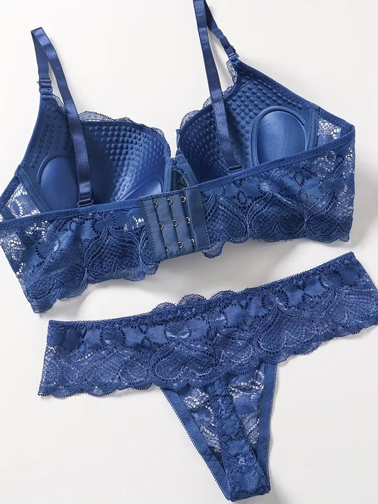 Push Up Thong Bra Set Blue