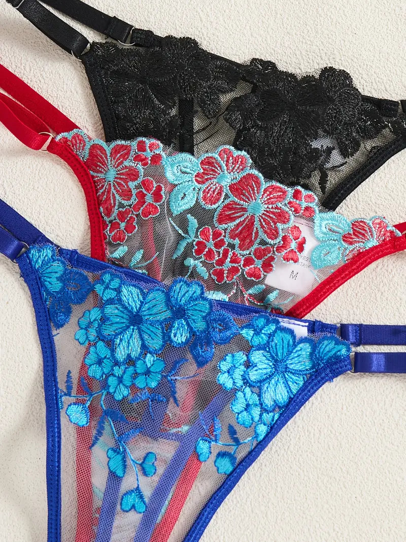3 Sets Sexy Intimates Bra & Thong Red Black Blue