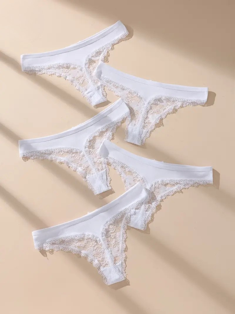 5-pcs Pack Simple White Lace Comfortable Panties Thongs