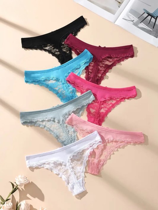 7-pcs Pack Lace Thong Floral Lace Edge Soft And Comfortable