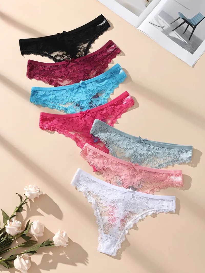7-pcs Pack Lace Thong Floral Lace Edge Soft And Comfortable
