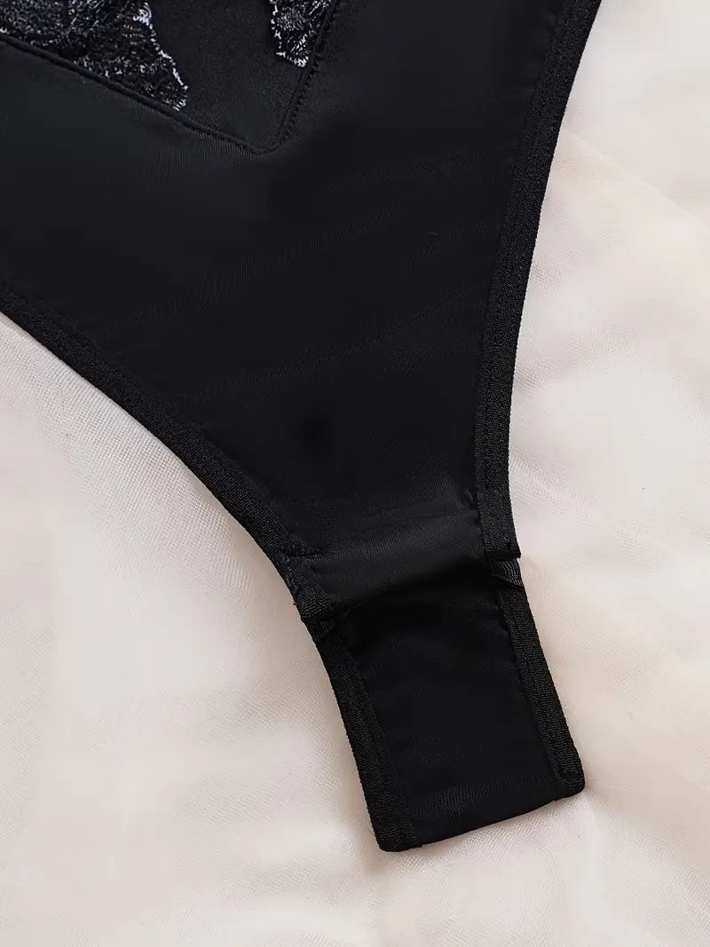 Black Elegant Bodysuit Floral pattern