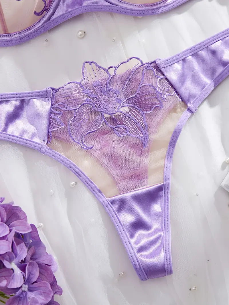Semi-Sheer Floral Lace- Lingerie Set