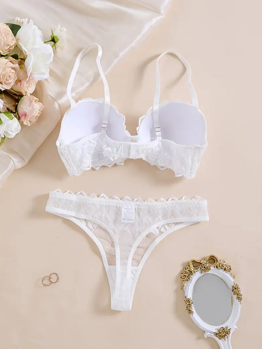 White Lingerie Set Push-Up Bra with Underwire