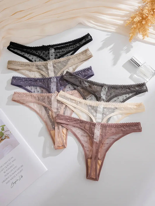 7-pcs Pack Comfortable Soft Semi-Sheer Lace-like Mesh Underwear Low-Rise Panties