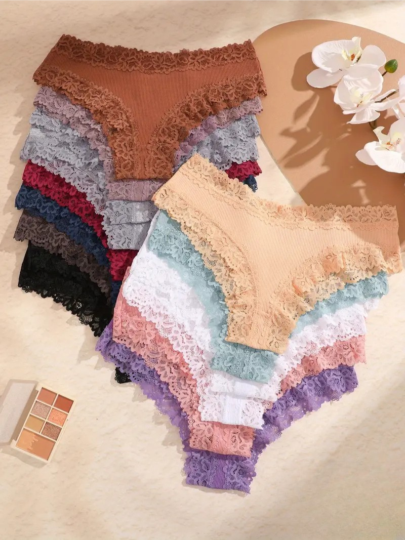 15-pcs Pack Comfortable Cotton Lace Panties Solid Color