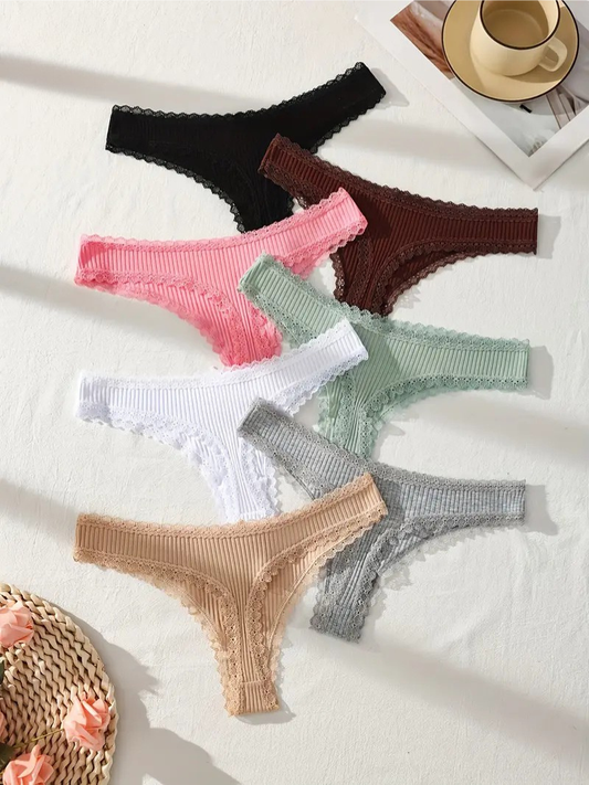 6-pcs Pack Soft Breathable Cotton Thong Panties Strings Multicolor