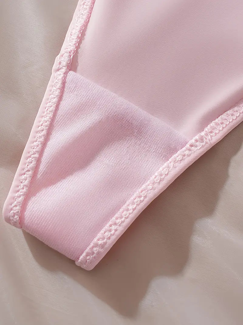 6-pcs Pack Lace Thongs 6cs (Black/White/Pink/Beige/Red/Purple) Sexy & Soft Breathable Underwear with Contrast Lace Trim