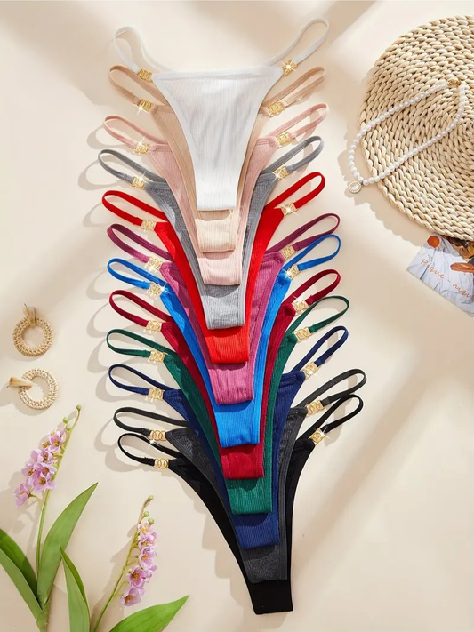 12-pcs Pack Comfortable Breathable Soft Low-Rise Thongs V-String Solid Multicolor