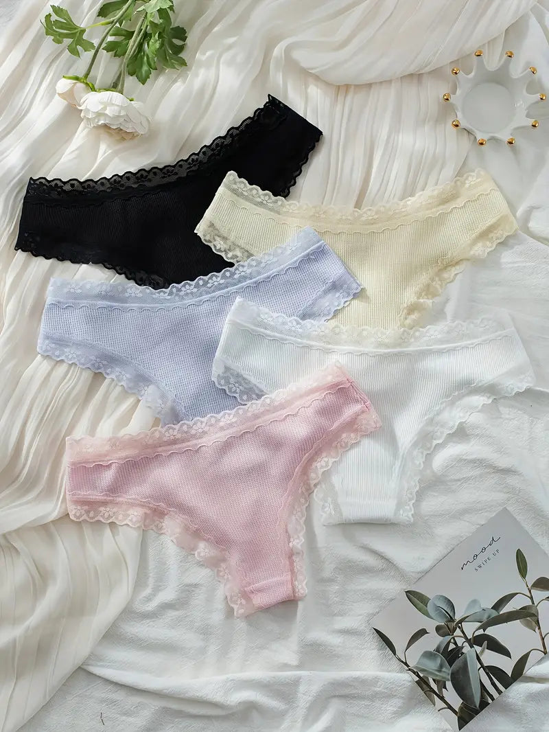 5-pcs Pack Lightweight Cute Comfortable Soft Lace Cheeky Panties