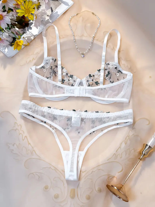 Sexy Lingerie Sets White Daisy Flower