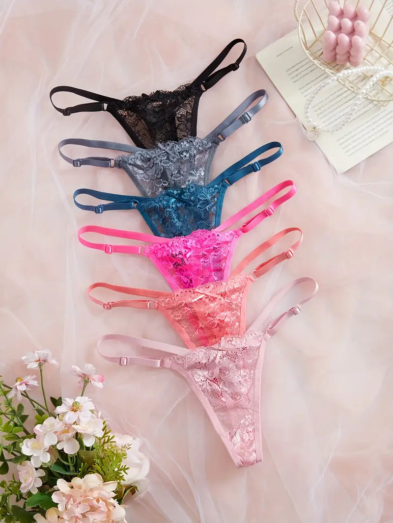 6-pcs Pack Low-Rise Lace Thongs V-Strings Multicolor
