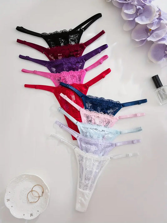 10-pcs Pack Elegant  Ultra Soft  Low-Rise Thongs  Lace Panties String