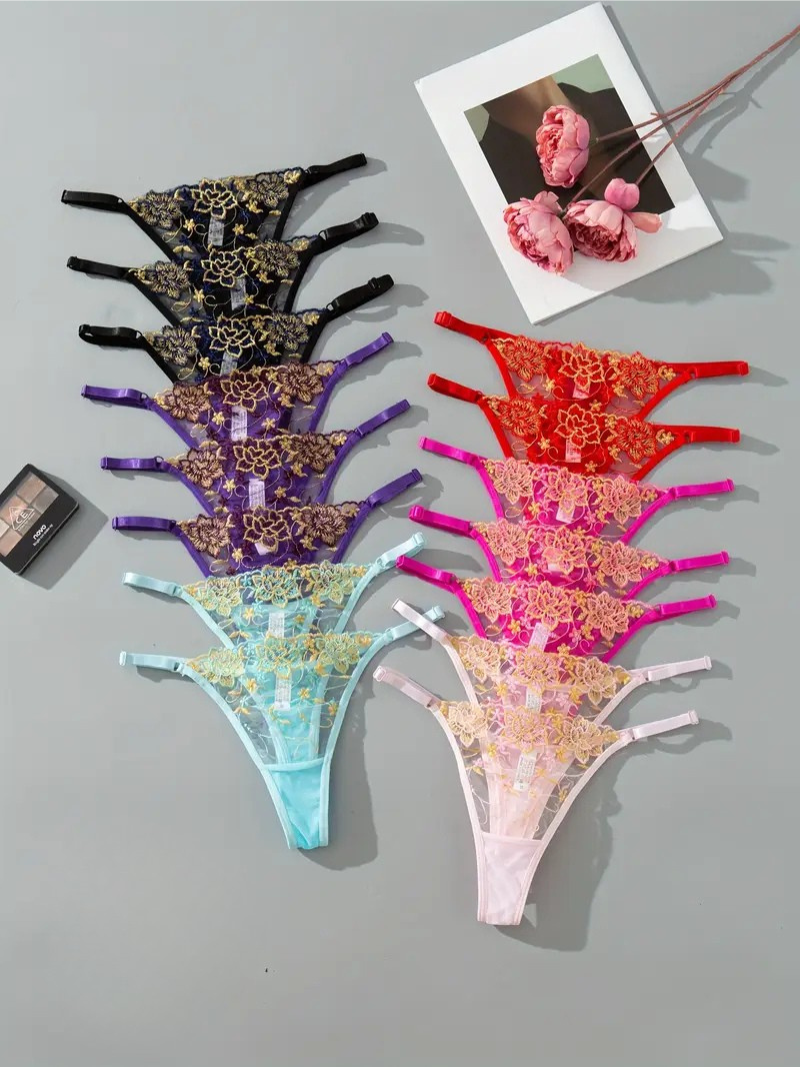 15-pcs Pack Thong Panties Floral Lace 6 Colors