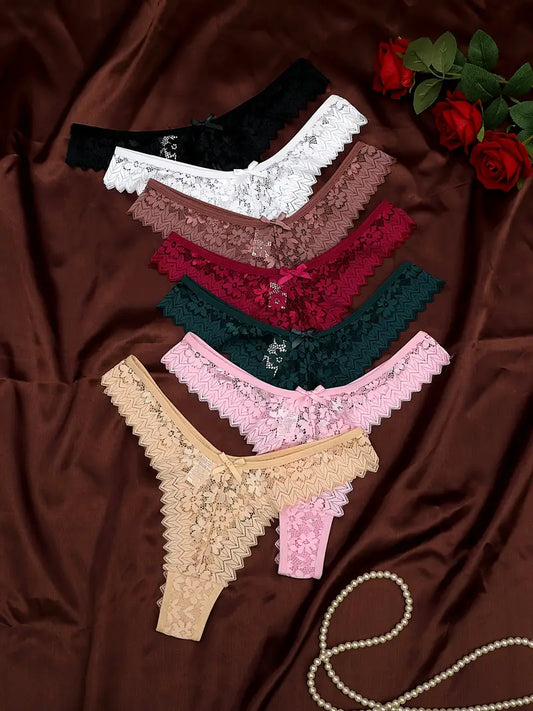 3-pcs Pack Comfortable V-STRING Panties Lace Thongs (different variations of colors)