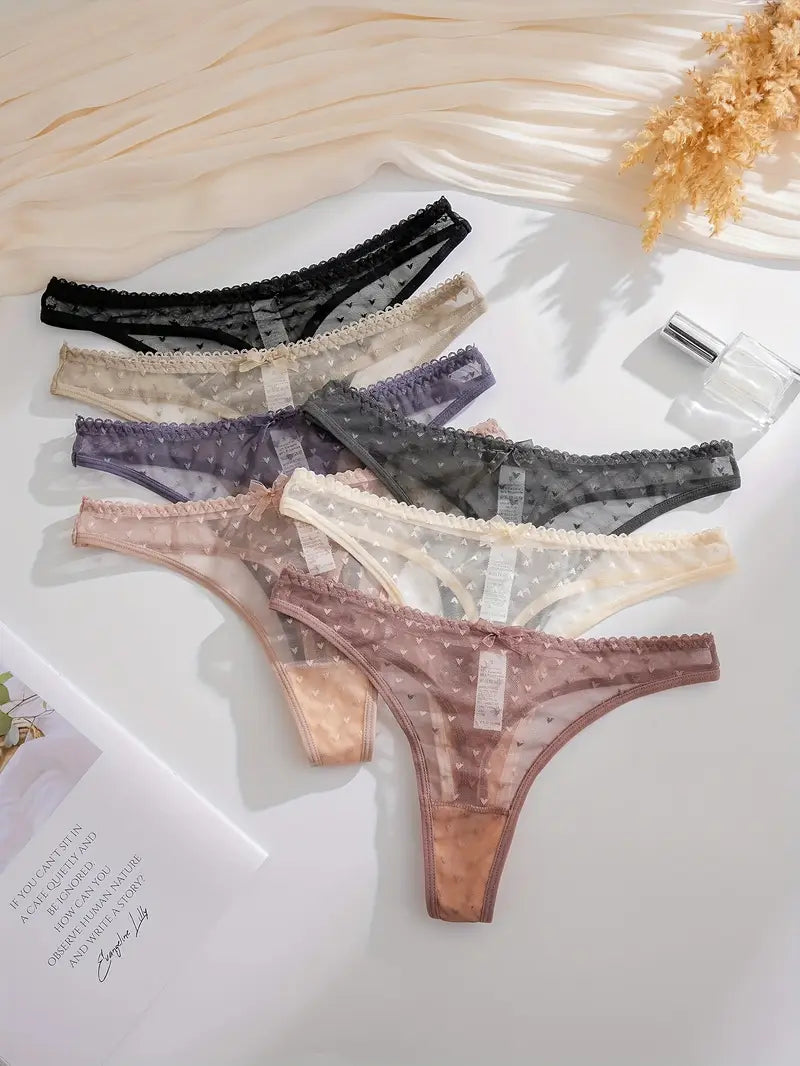 7-pcs Pack Comfortable Soft Semi-Sheer Lace-like Mesh Underwear Low-Rise Panties