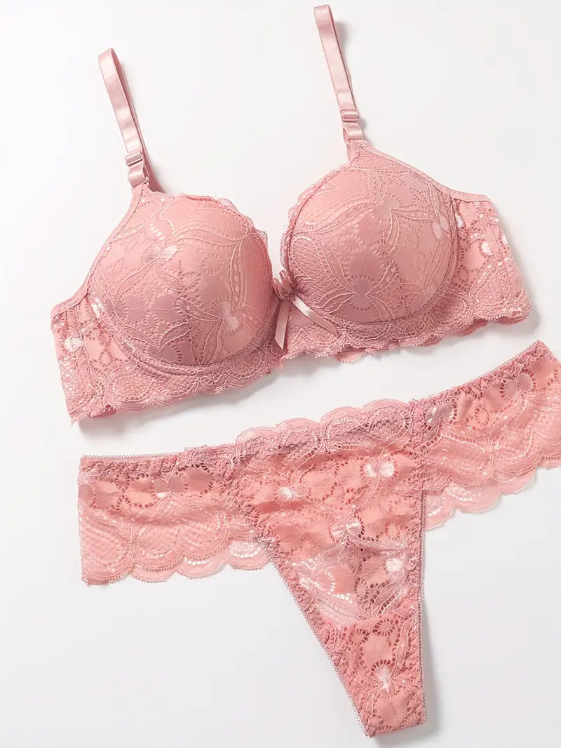 Push Up Thong Bra Set Pink