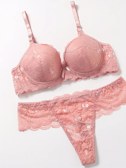 Push Up Thong Bra Set Pink