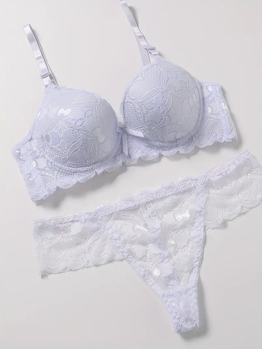 Push Up Thong Bra Set White