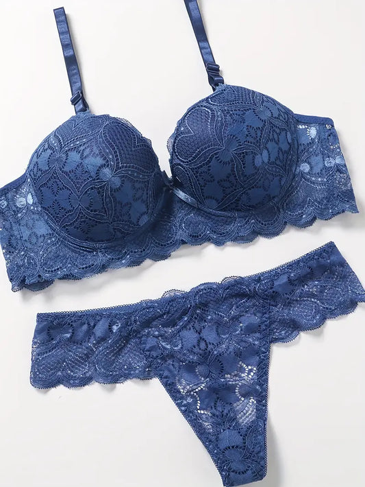 Push Up Thong Bra Set Blue