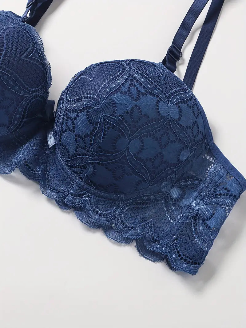 Push Up Thong Bra Set Blue