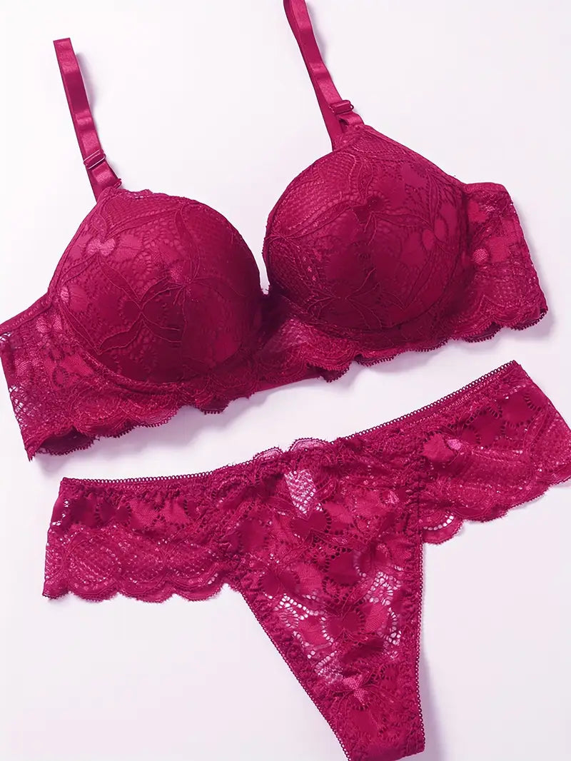 Push Up Thong Bra Set Red