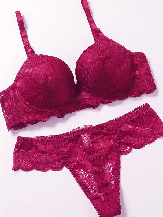 Push Up Thong Bra Set Red