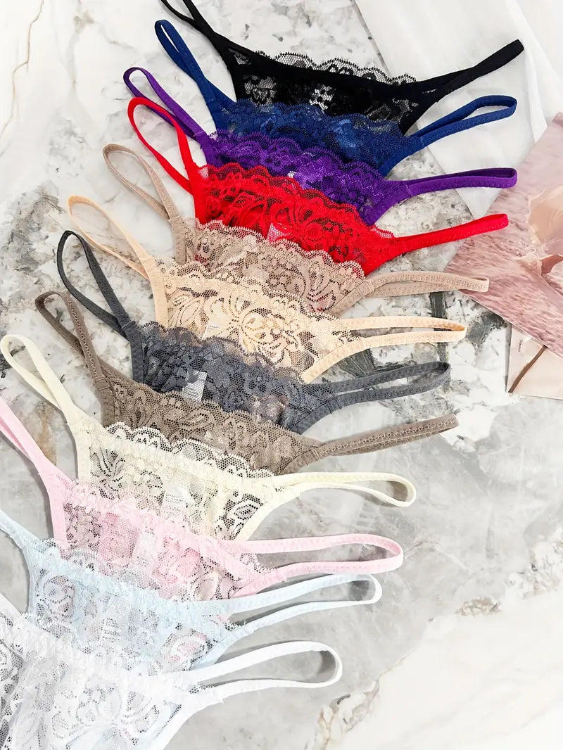 12-pcs Pack Comfortable Lace  Mid-Rise Thong Panties Strings Floral Multicolor