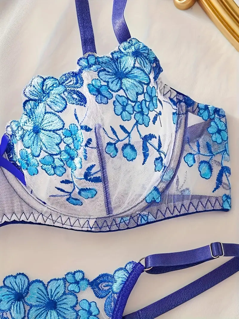 3 Sets Sexy Intimates Bra & Thong Red Black Blue