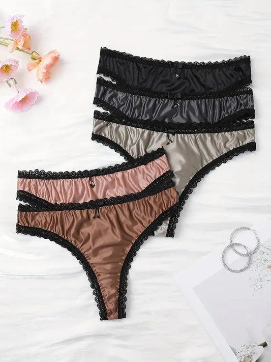 5-pcs Pack Comfort Elegant Color Ruffle Trim Thongs