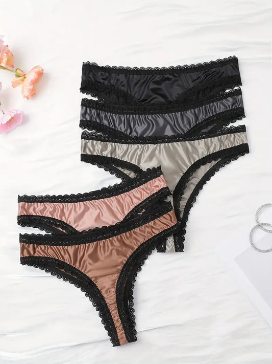 5-pcs Pack Comfort Elegant Color Ruffle Trim Thongs