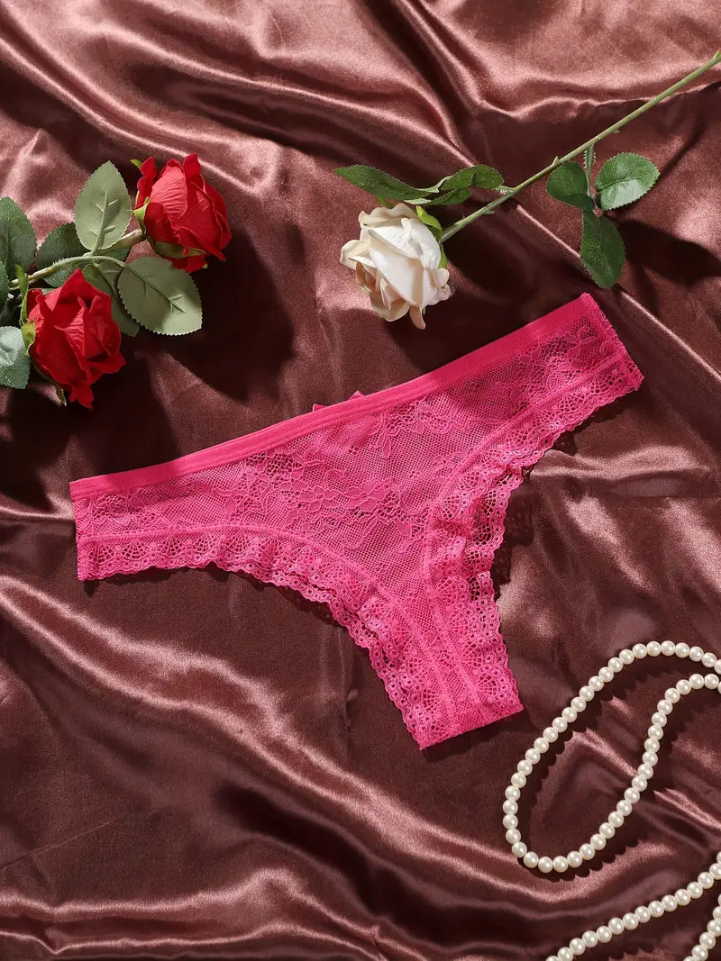 6-pcs Pack Comfortable  Lace Thongs 6 Colors(Black, White, Red, Blue, Pink and Peach)