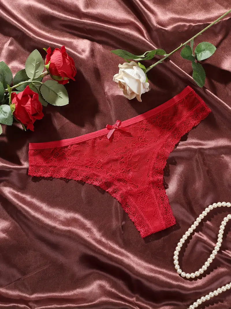 6-pcs Pack Comfortable  Lace Thongs 6 Colors(Black, White, Red, Blue, Pink and Peach)