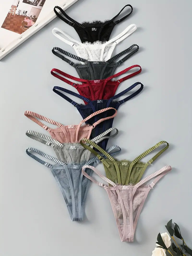 10-pcs Pack  Lace Comfortable Soft Thong String Panties Multicolor