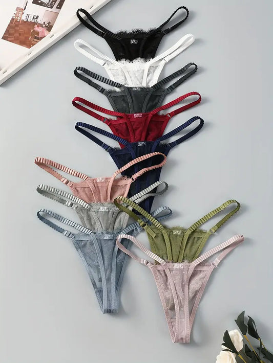 10-pcs Pack  Lace Comfortable Soft Thong String Panties Multicolor