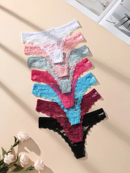 7-pcs Pack Lace Thong Floral Lace Edge Soft And Comfortable