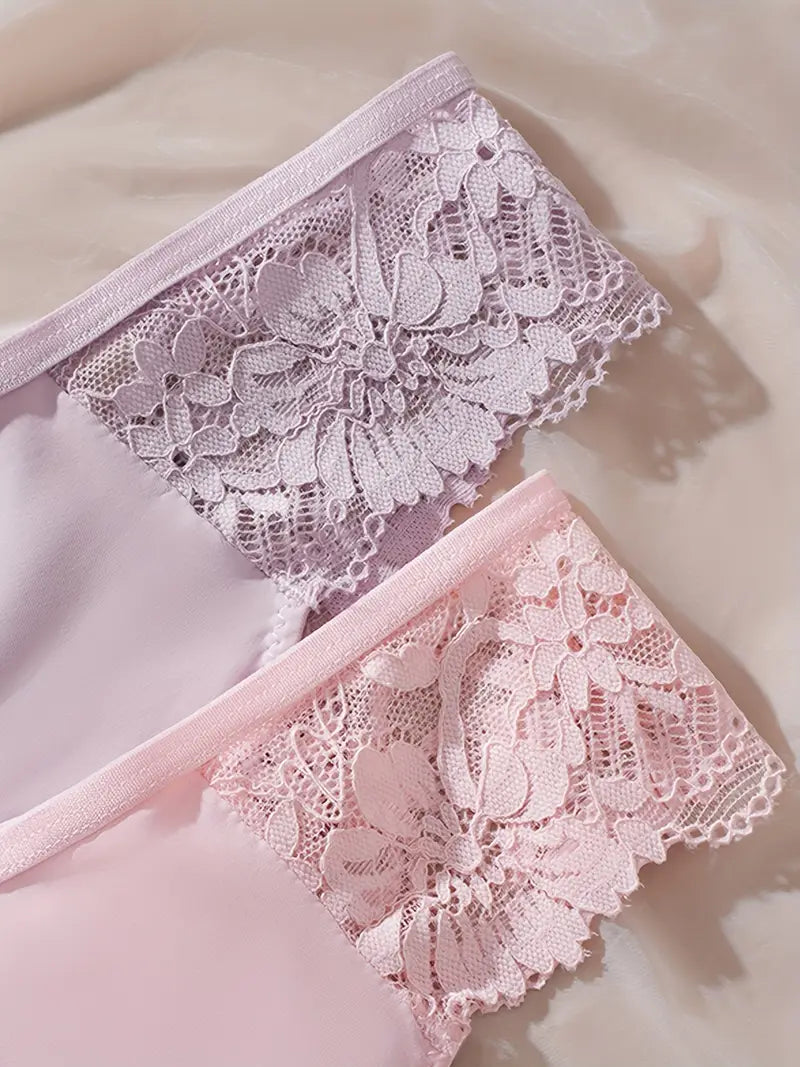 6-pcs Pack Lace Thongs 6cs (Black/White/Pink/Beige/Red/Purple) Sexy & Soft Breathable Underwear with Contrast Lace Trim