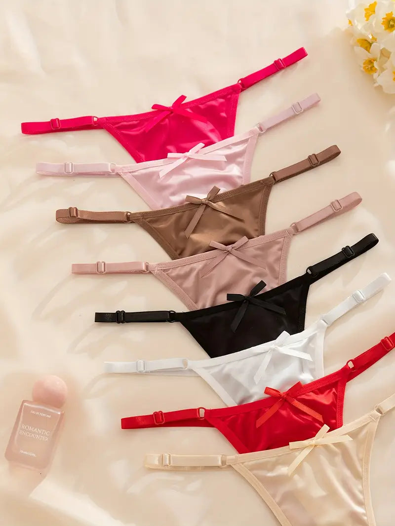 8-pcs Pack Soft  Comfortable Breathable Bow Thong Underwear Panties
