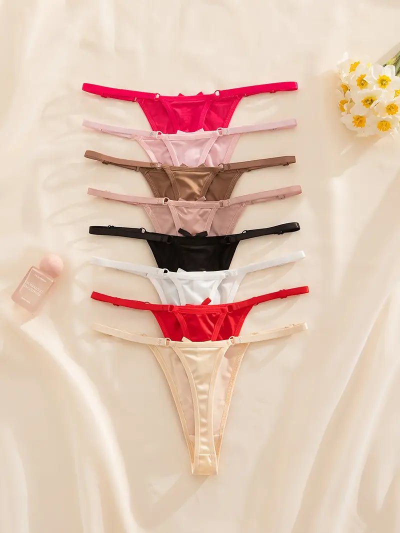 8-pcs Pack Soft  Comfortable Breathable Bow Thong Underwear Panties