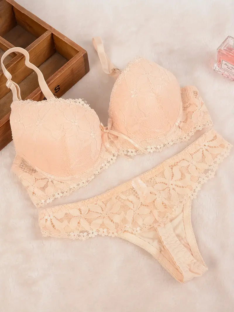 Push Up Sexy Lingerie Apricot Lace Sets