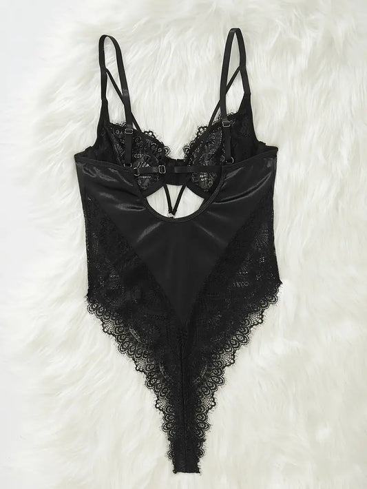 Black French-Inspired Lace Bodysuit