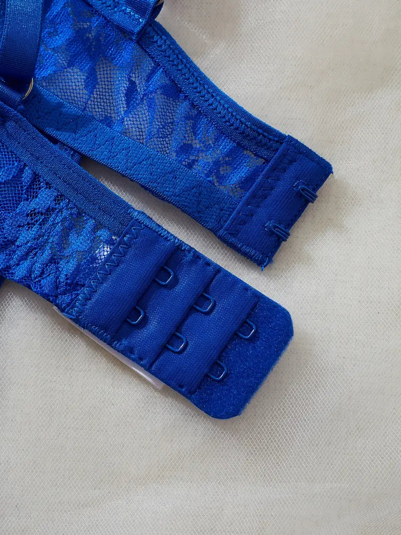 Elegant Blue Lace Bodysuit with Matching Corset Style Bodysuit