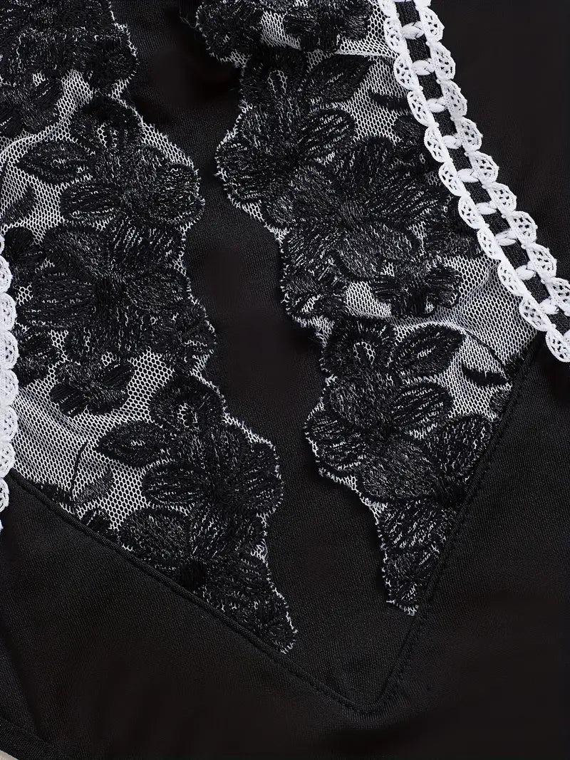 Black Elegant Bodysuit Floral pattern