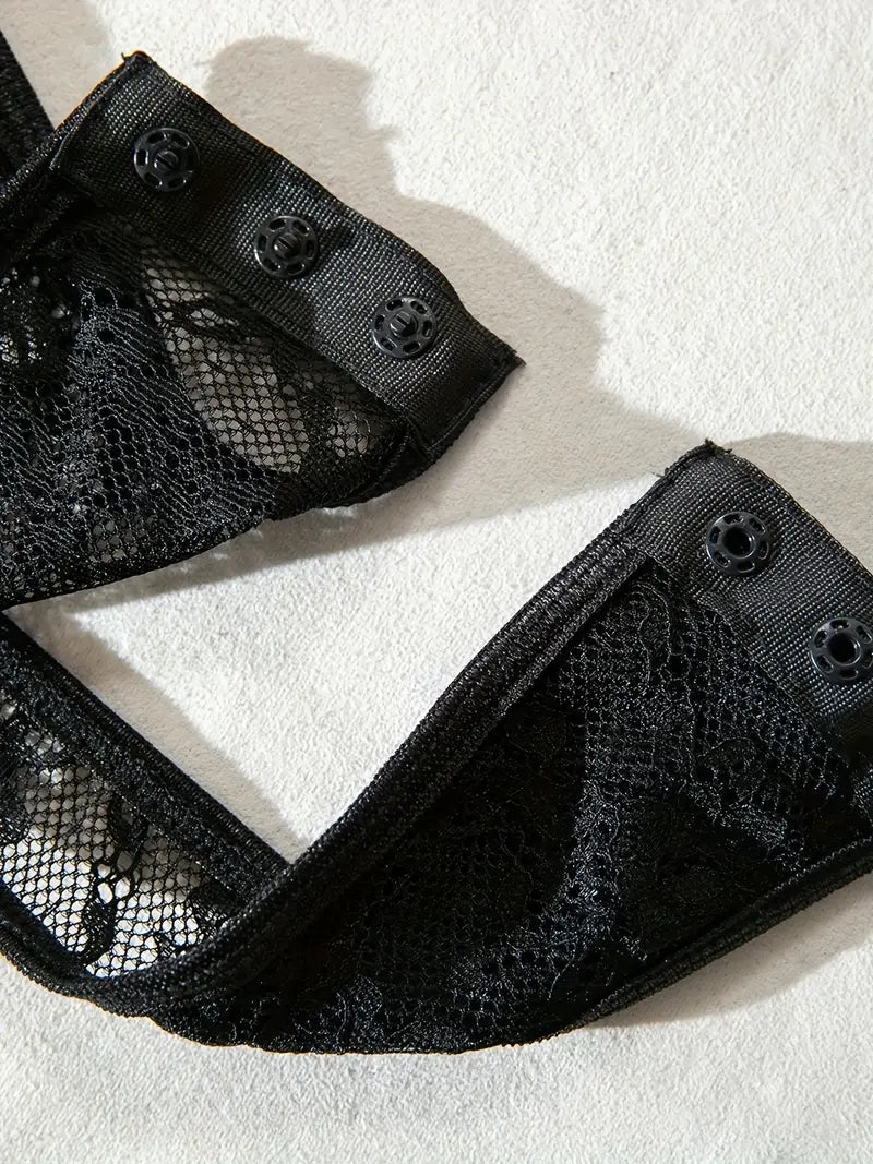 Elegant  Black Lace Sexy Bodysuit with Matching