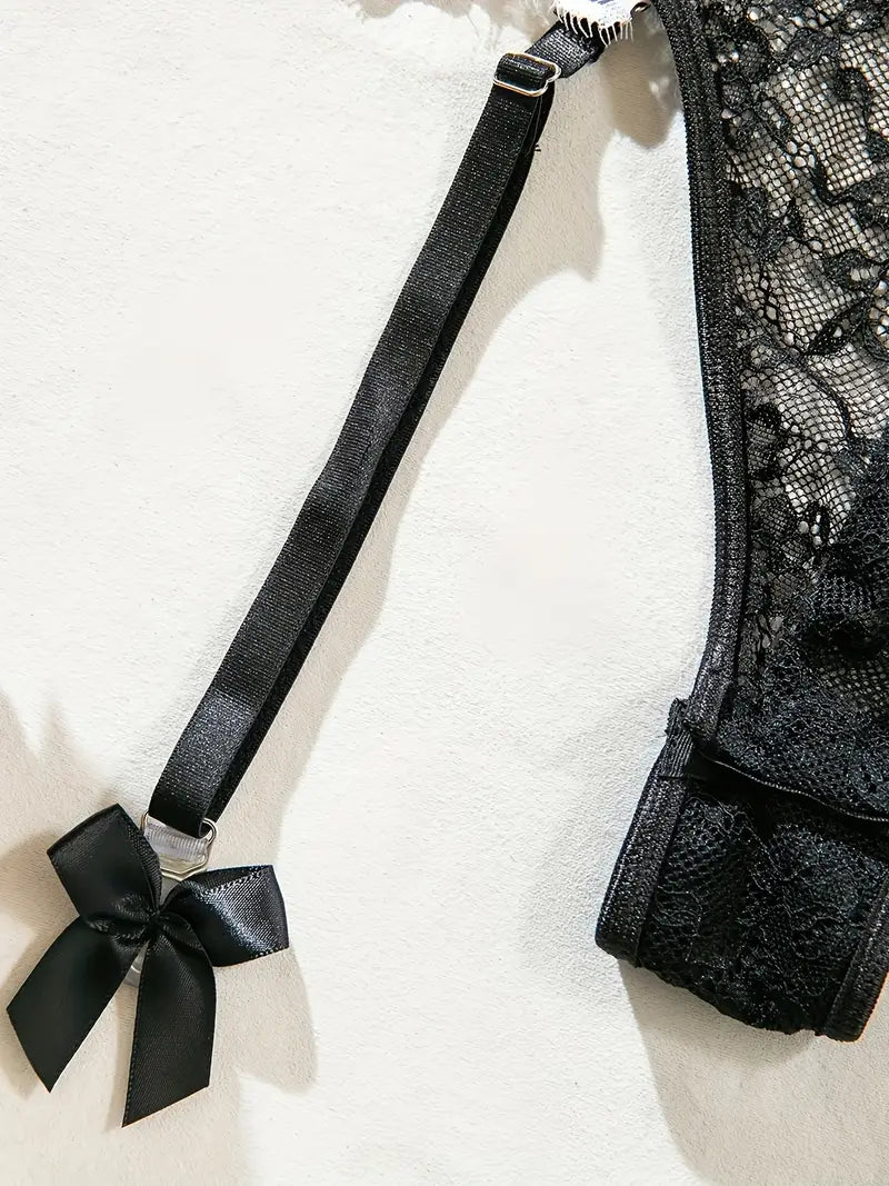 Elegant  Black Lace Sexy Bodysuit with Matching