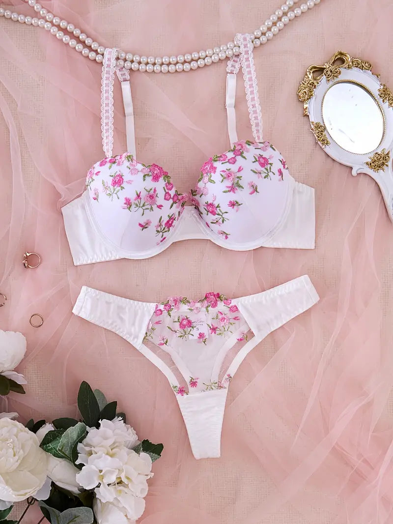 Sexy Lingerie French Pure Desire Embroidered Floral Bra Set