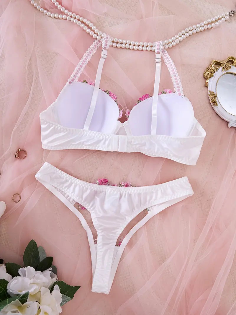 Sexy Lingerie French Pure Desire Embroidered Floral Bra Set